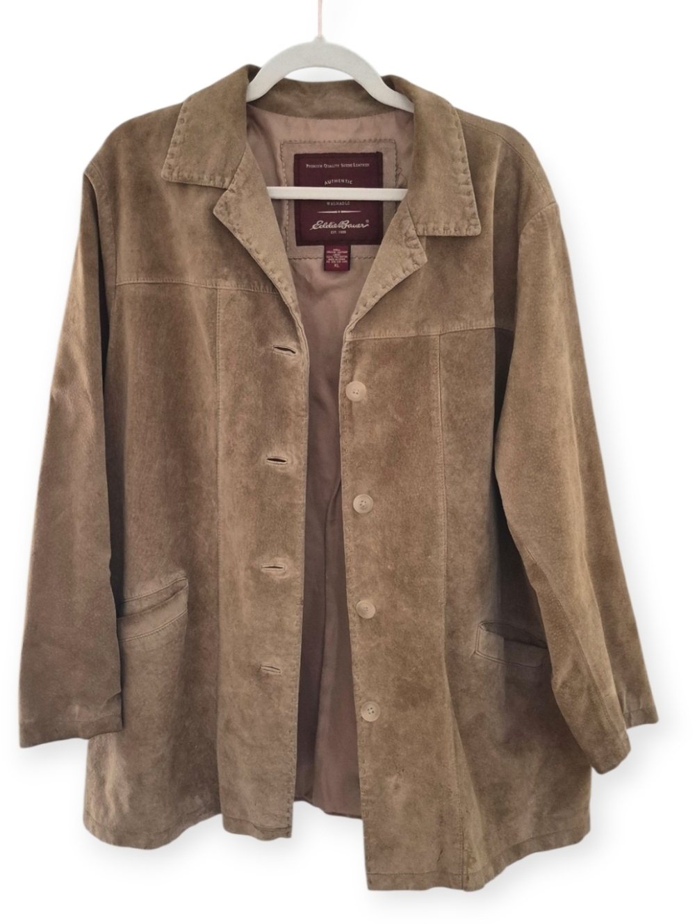 Vintage 1980s Eddie Bauer Suede Leather Jacket, XL Western Style, Latte Brown - Picture 1 of 13